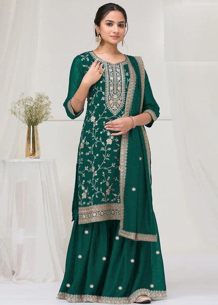 Green Embroidered Sharara Suit