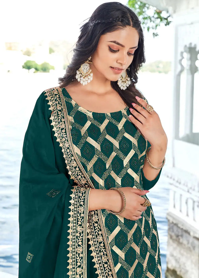 Green Embroidered Pant Style Suit