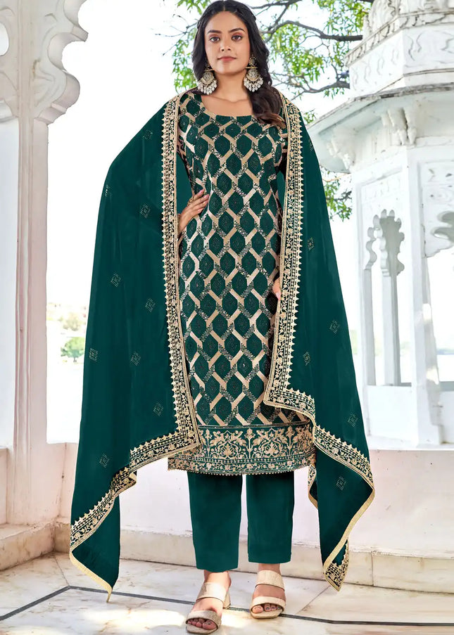 Green Embroidered Pant Style Suit