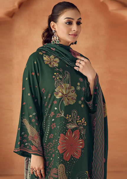 Green Multicolor Printed and Embroidered Pant Suit