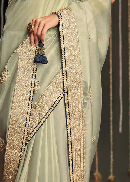 Green and Blue Embroidered Wedding Saree
