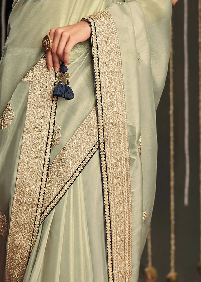 Green and Blue Embroidered Wedding Saree