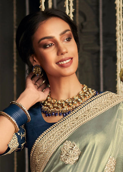 Green and Blue Embroidered Wedding Saree