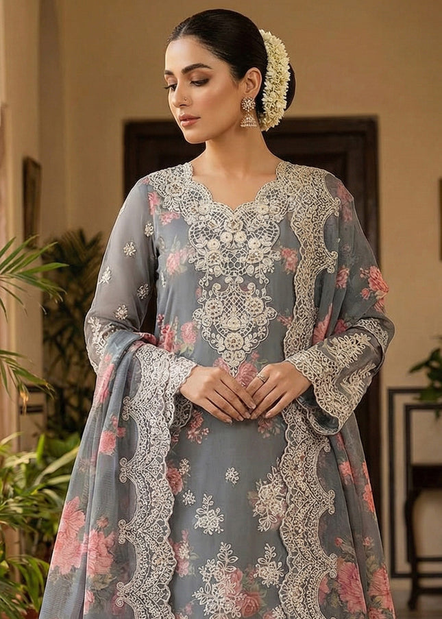 Grey Embroidered Pant Style Suit