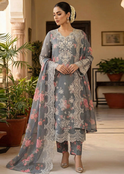Grey Embroidered Pant Style Suit