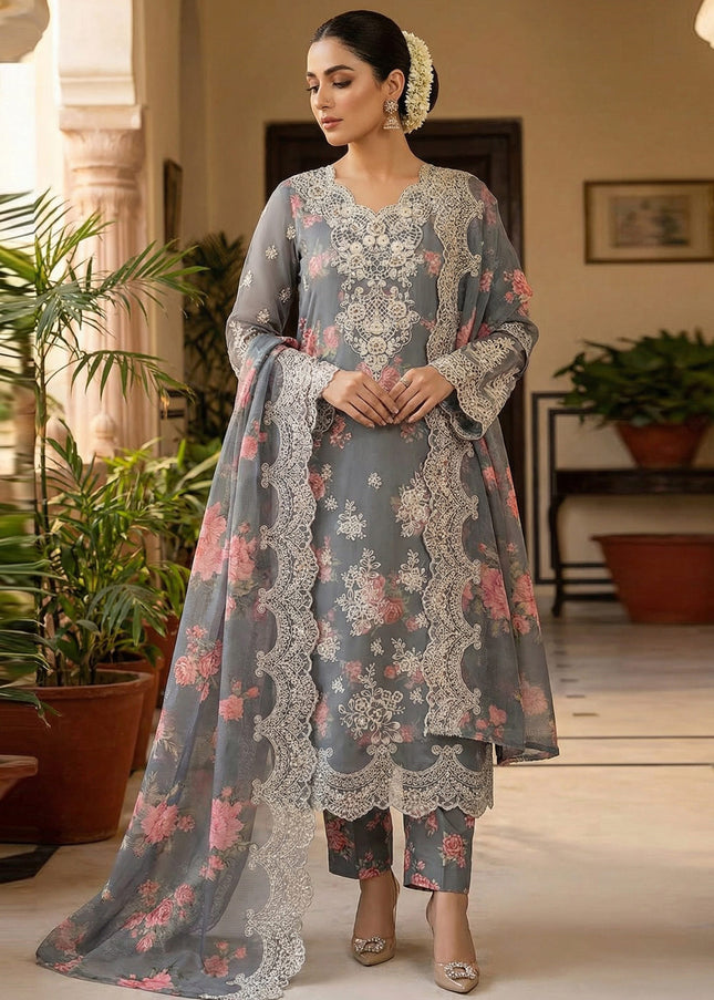 Grey Embroidered Pant Style Suit