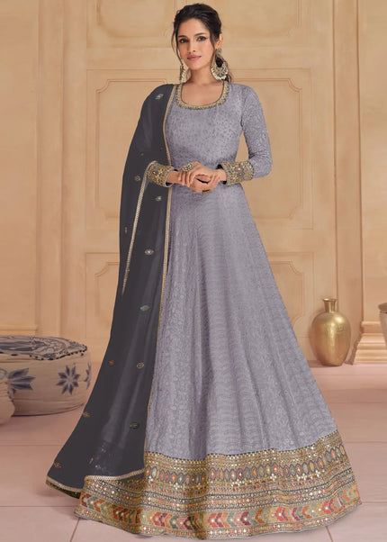 Lavender Embroidered Anarkali Gown