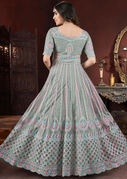 Grey Embroidered Anarkali Gown