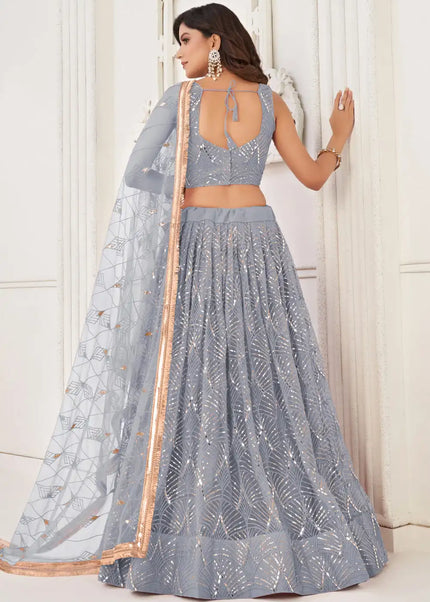 Grey Embroidered Lehenga Choli