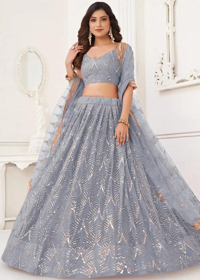 Grey Embroidered Lehenga Choli