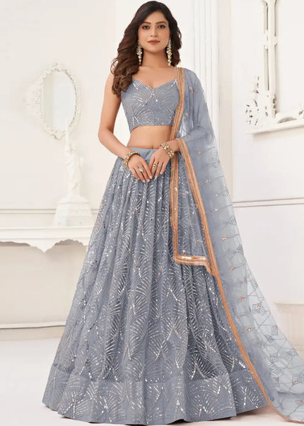 Grey Embroidered Lehenga Choli