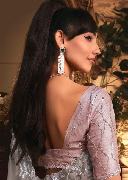 Grey Embroidered Festive Saree