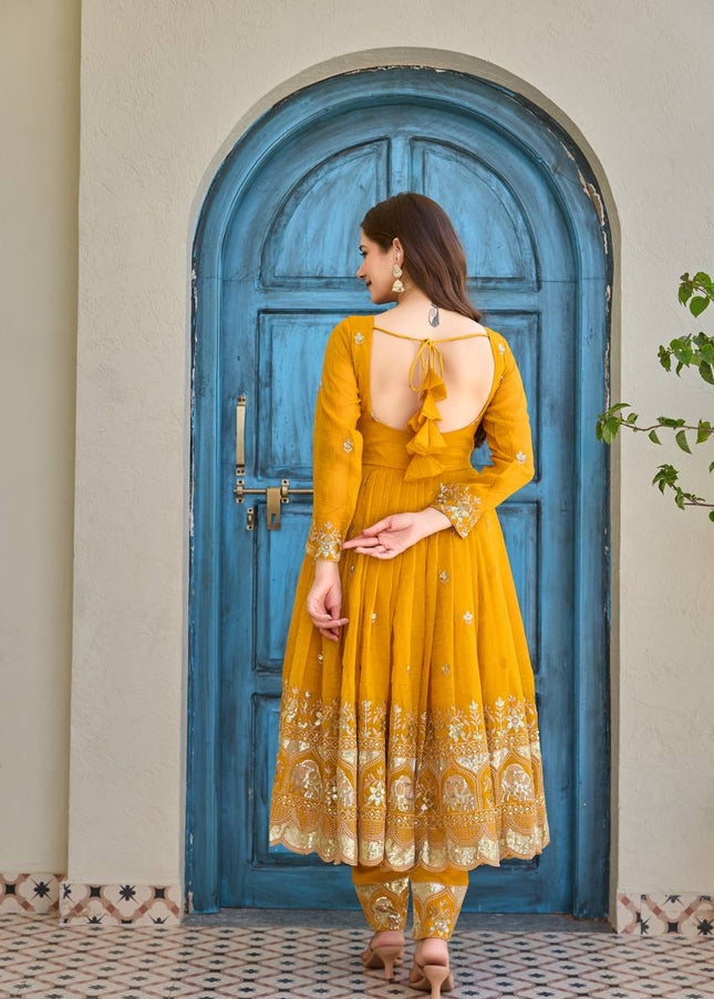 Yellow Embroidered Pant Style Suit