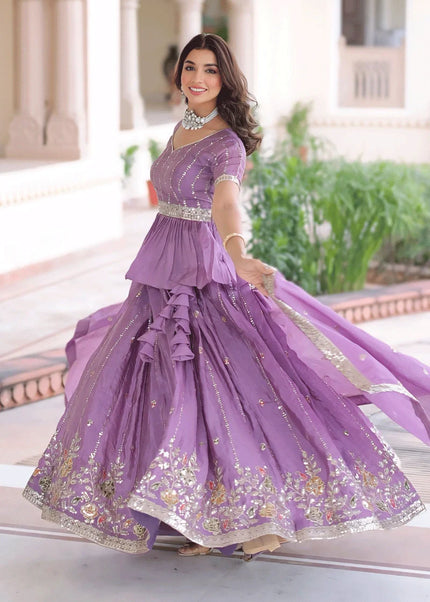 Lavender Embroidered Lehenga Suit