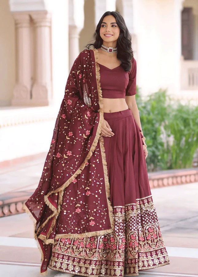 Maroon Embroidered Lehenga Choli