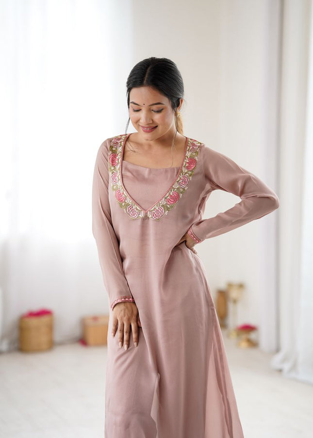 Mauve Pink Embroidered Co-Ord Set