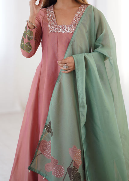 Peach Embroidered Pant Suit
