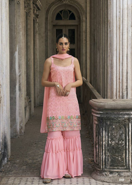 Pink Embroidered Gharara Suit