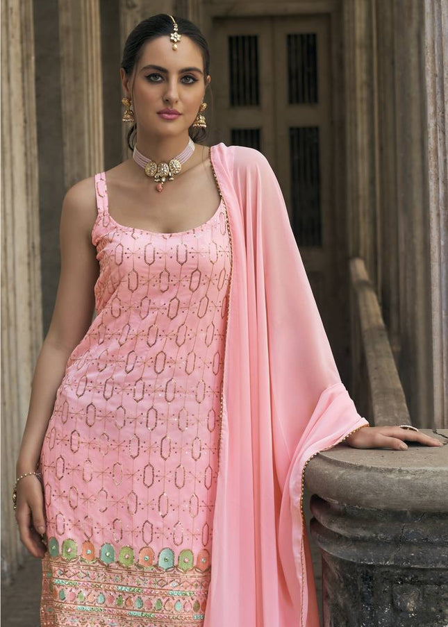 Pink Embroidered Gharara Suit