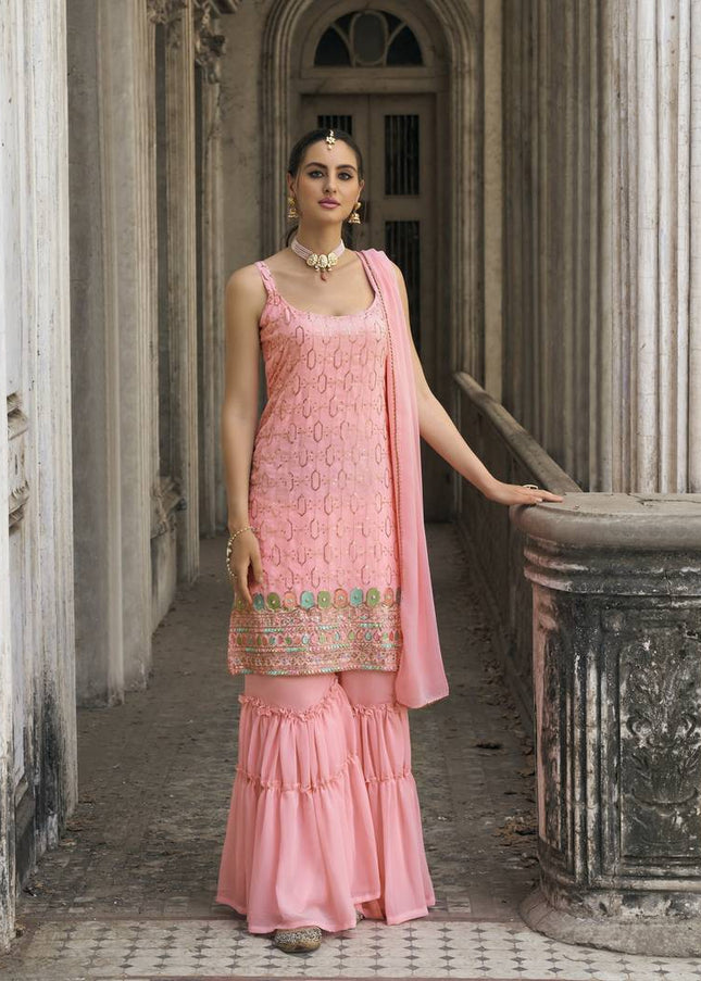 Pink Embroidered Gharara Suit