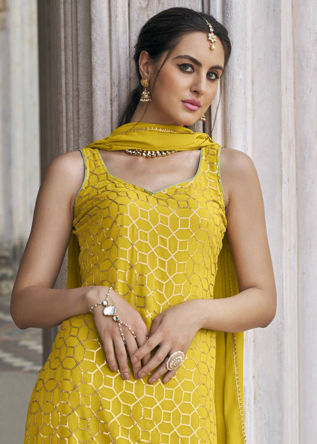 Yellow Embroidered Gharara Suit