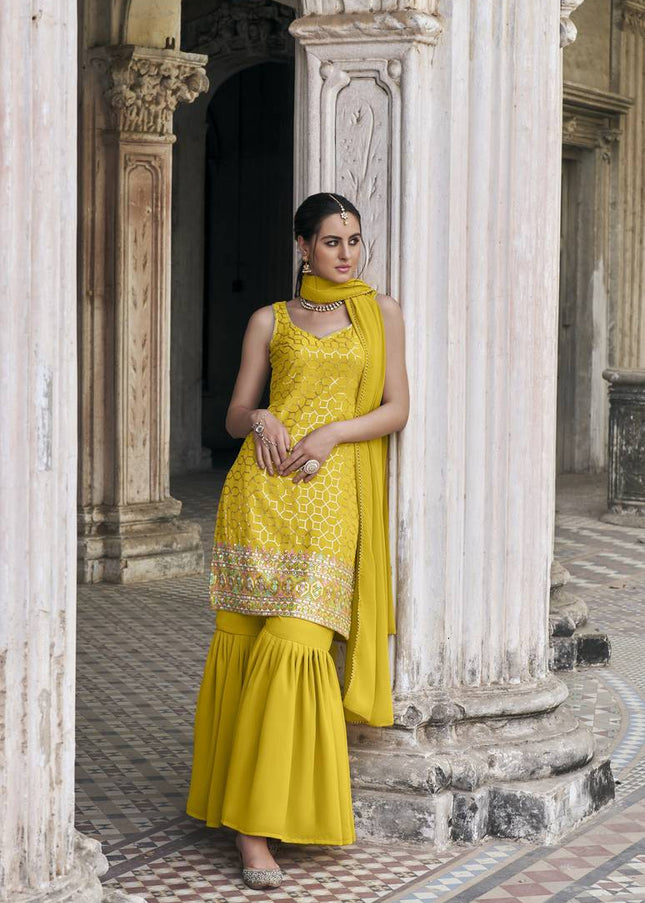 Yellow Embroidered Gharara Suit