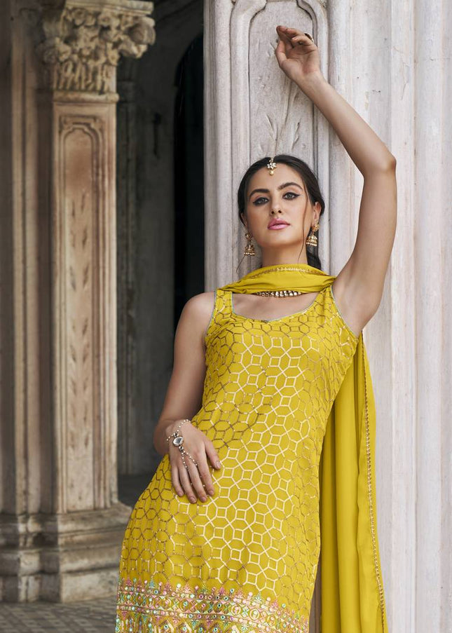 Yellow Embroidered Gharara Suit