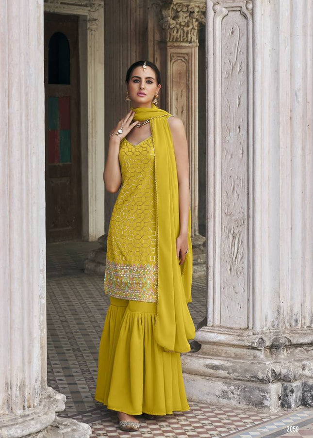 Yellow Embroidered Gharara Suit