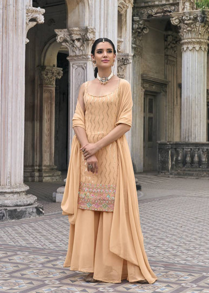 Peach Embroidered Gharara Suit