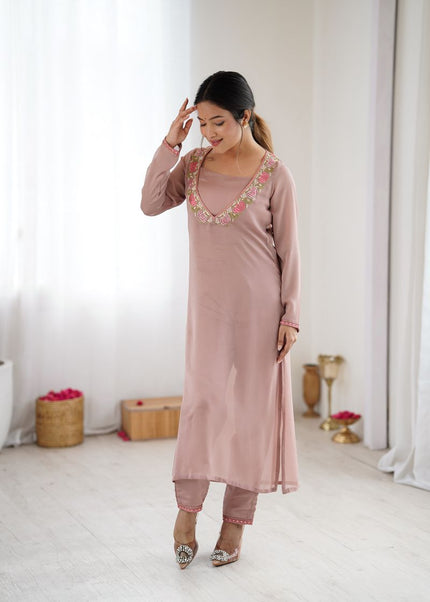 Mauve Pink Embroidered Co-Ord Set