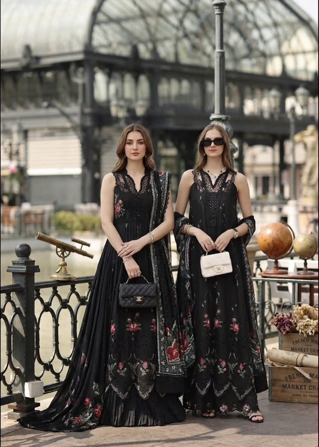 Noor By Saadia Asad | Noor Luxe Chikankari '26 - Cross Stitch Black