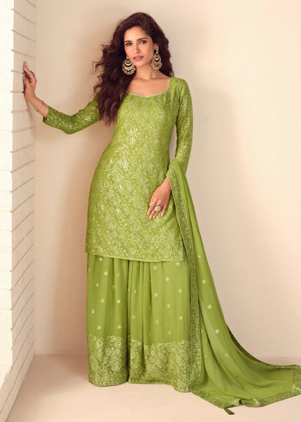 Green Embroidered Sharara Suit