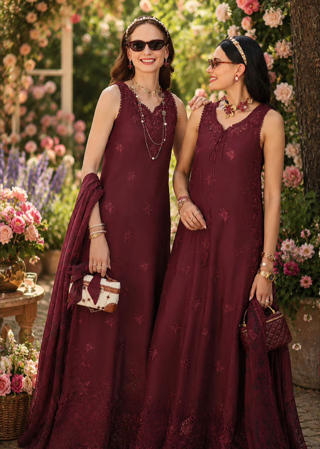 Noor By Saadia Asad | Noor Eid Luxury  Printskhaas '26 - Burgundy
