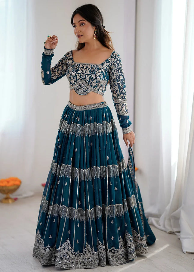 Blue Embroidered Lehenga Choli