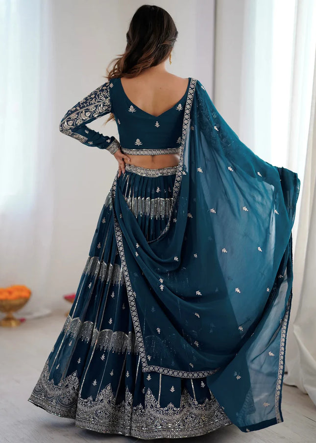 Blue Embroidered Lehenga Choli