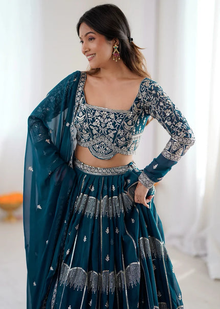 Blue Embroidered Lehenga Choli