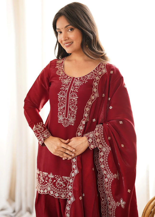Red Embroidered Salwar Suit