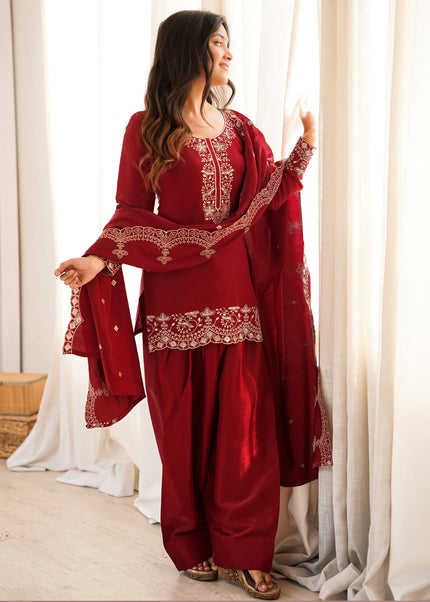 Red Embroidered Salwar Suit