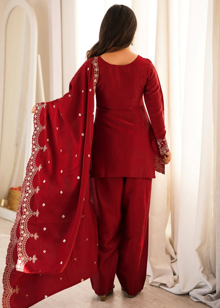 Red Embroidered Salwar Suit