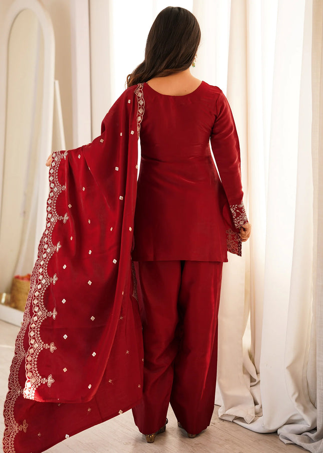 Red Embroidered Salwar Suit