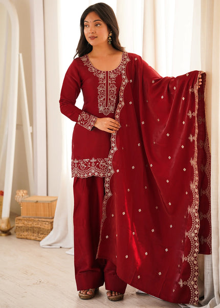 Red Embroidered Salwar Suit