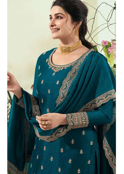 Teal Embroidered Palazzo Suit