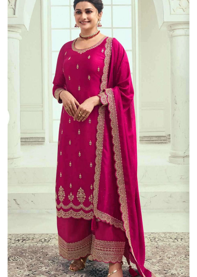Pink Embroidered Palazzo Suit