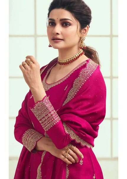 Pink Embroidered Palazzo Suit