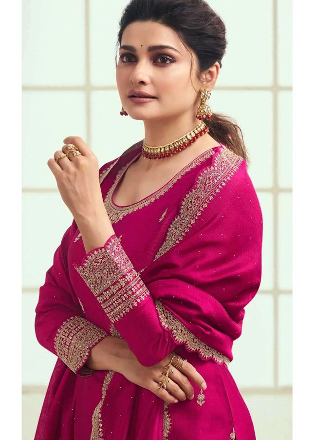 Pink Embroidered Palazzo Suit