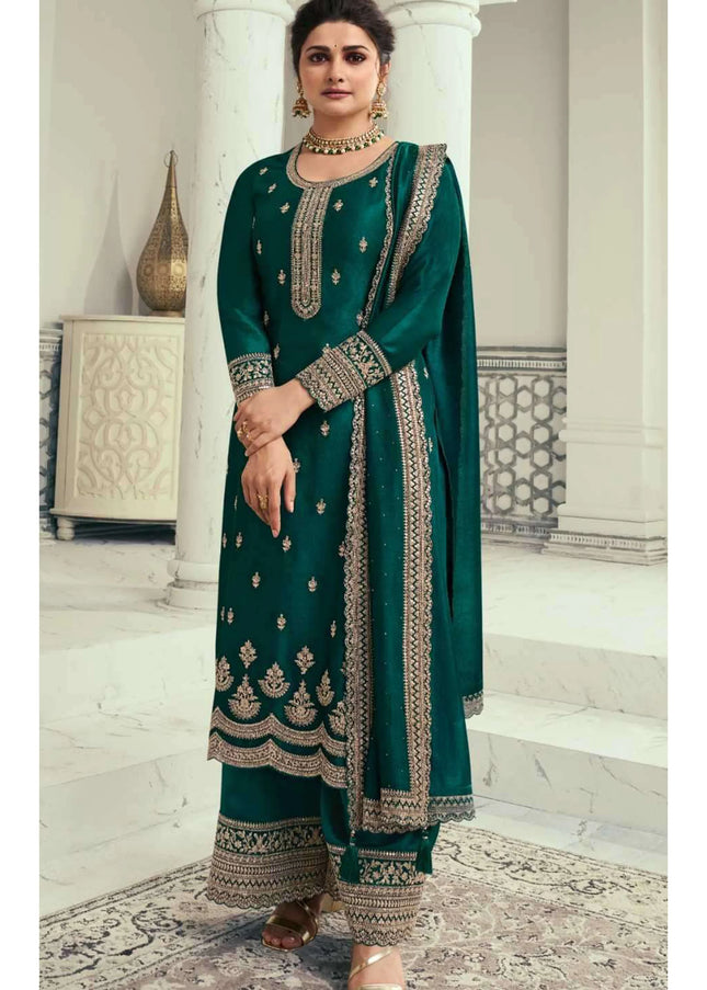 Green Embroidered Palazzo Suit