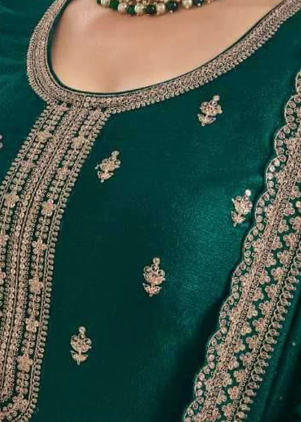 Green Embroidered Palazzo Suit