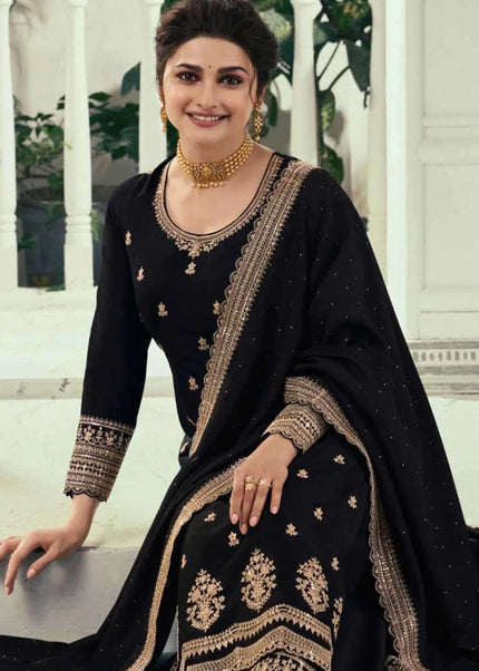 Black Embroidered Palazzo Suit