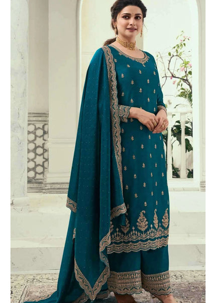 Teal Embroidered Palazzo Suit