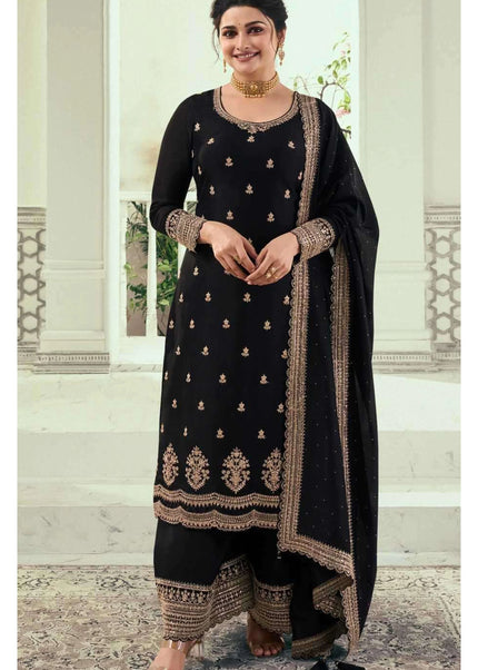 Black Embroidered Palazzo Suit